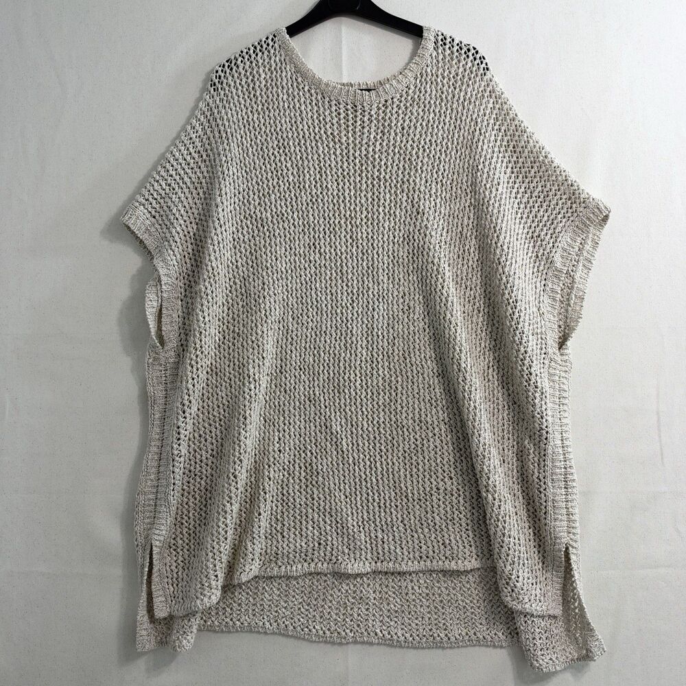 James Perse Sweater Womens 2 Medium Beige Cotton Linen Open Knit Poncho Tunic